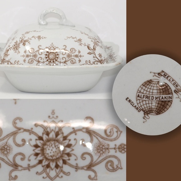 Vintage brown and white  Alfred Meakin Melton England Covered Serving Dish - Picture 9 of 11